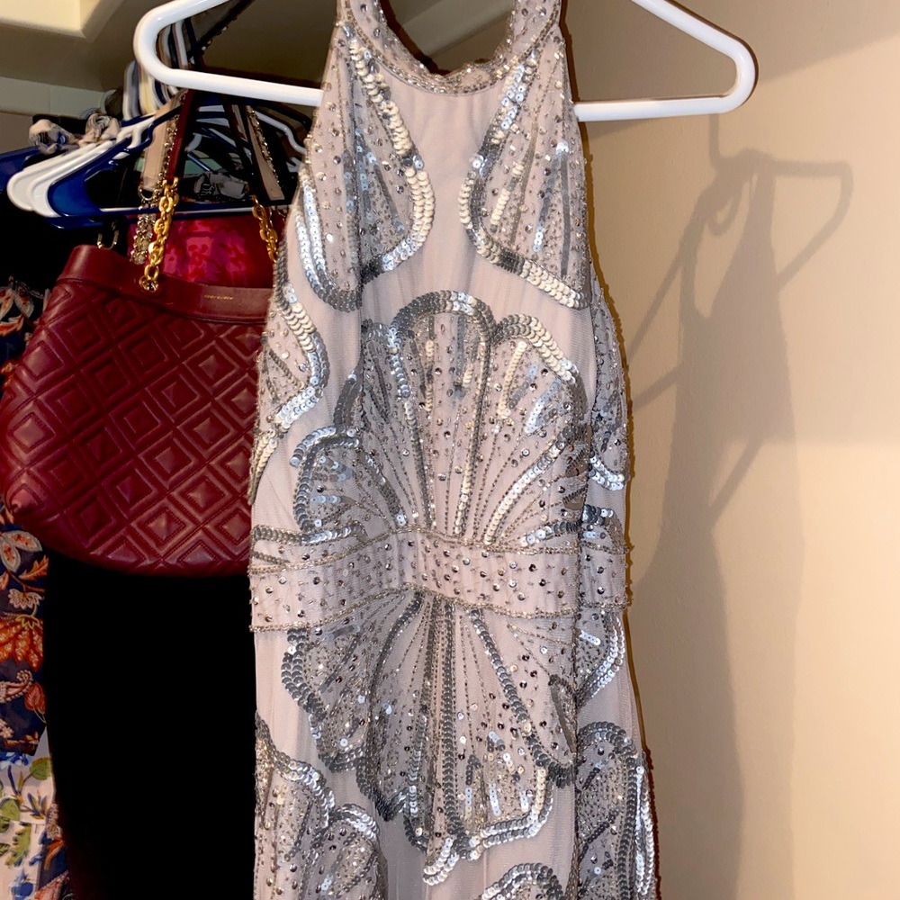ADRIANNA PAPELL Silver/Grey sequins formal gown